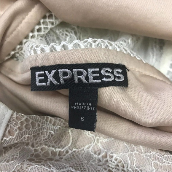 Express Dress Womens 6 Ivory Lace Semi Sheer Cut Out Deep V Neck Lace Mini Boho - Picture 8 of 12